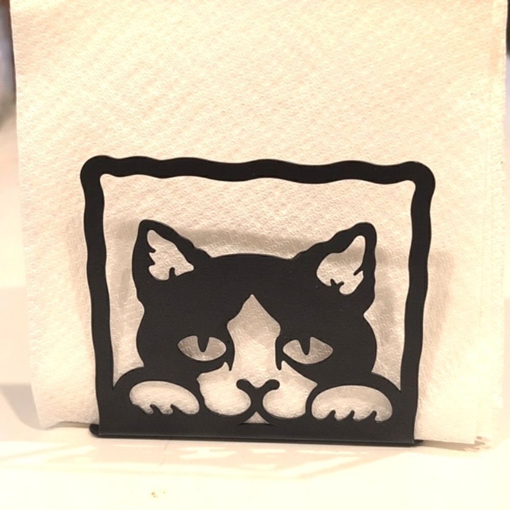 Black Metal Cat Napkin Letter Holder